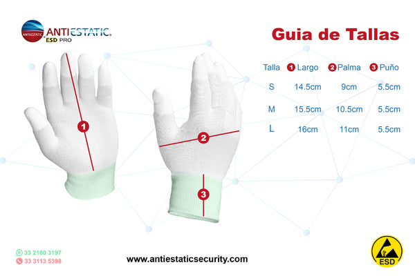 Guante Antiestático ESD Con Recubrimiento de PU en Dedos